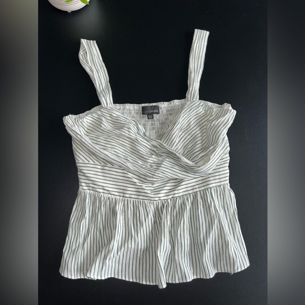 Lucy Paris Sage Green & White Stripe crop top Size Medium EUC